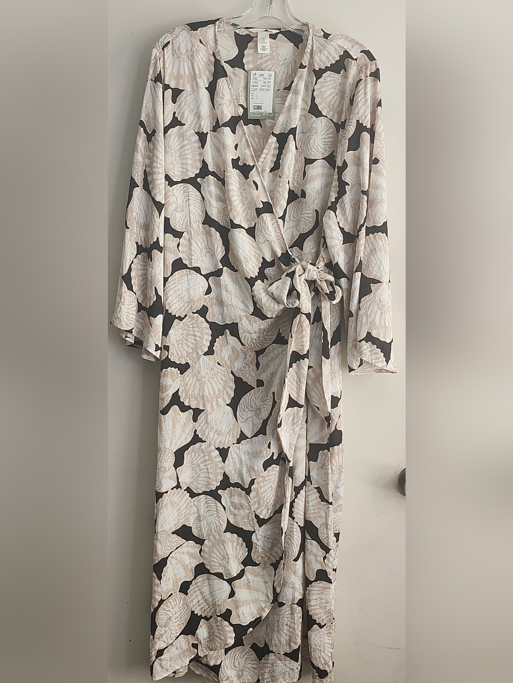 H&M Beige and Black Floral Wrap Dress